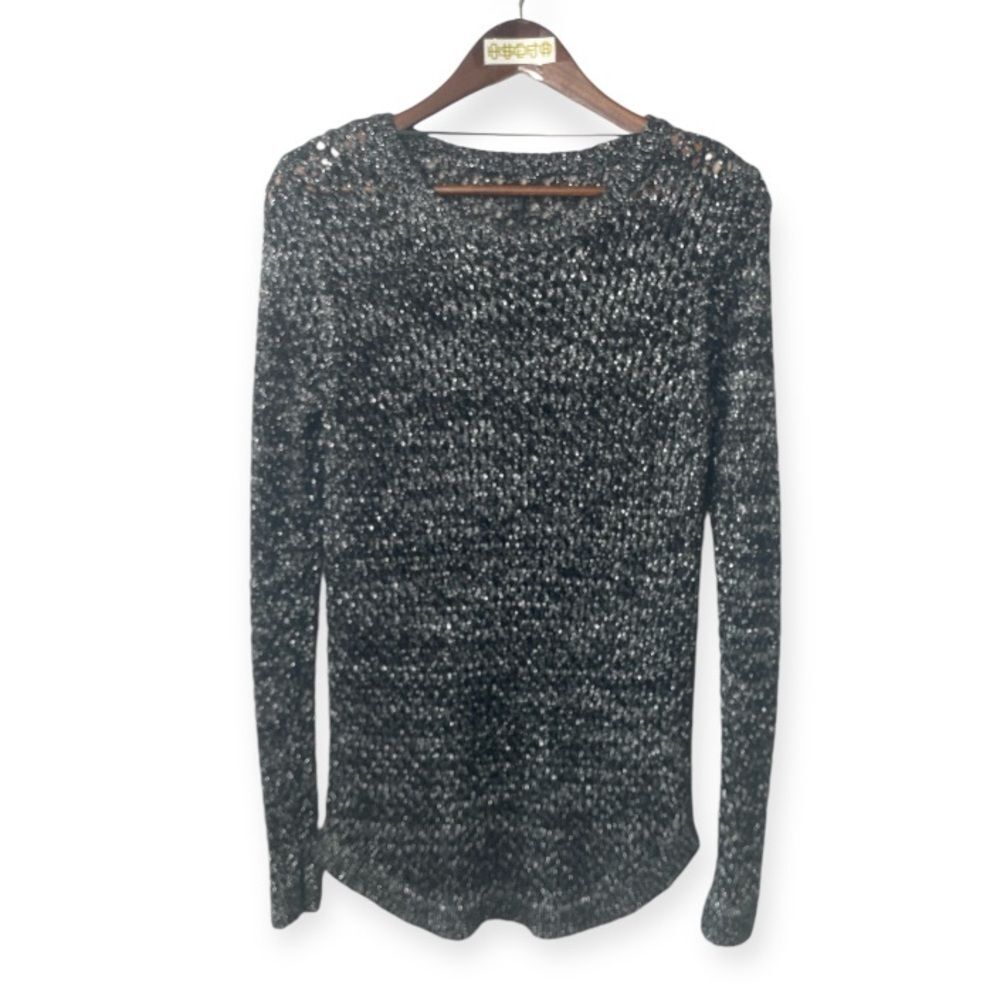 APT 9 black metallic silver knit sweater // L